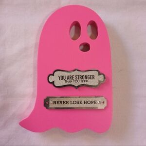 Handmade Hot Pink Ghost Decor Inspirational Text Message Halloween Gothic Gift